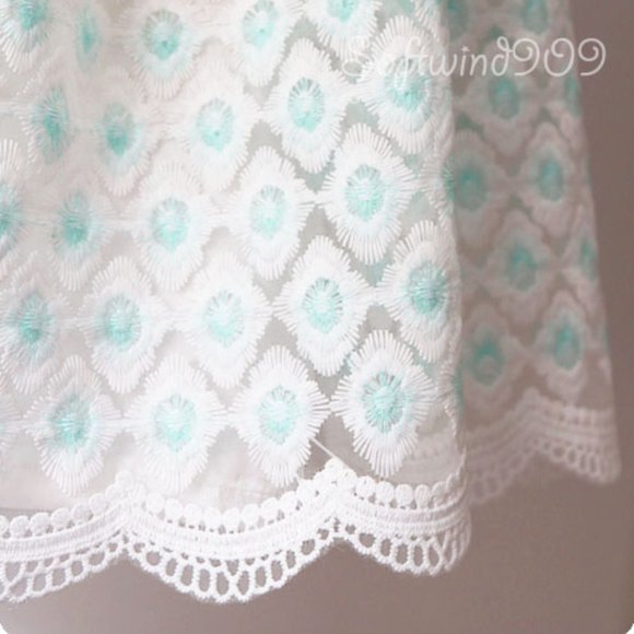 Ivory Blue Floral Embroidery Scallop Skater Dress - Picture 5 of 10